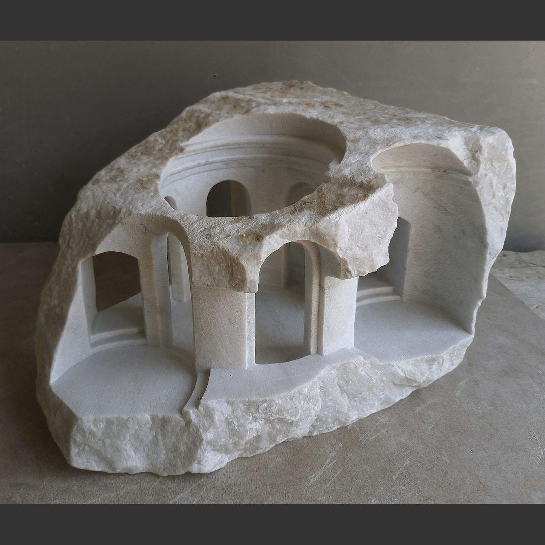 White Marble Architectural Sculpture - Image 2