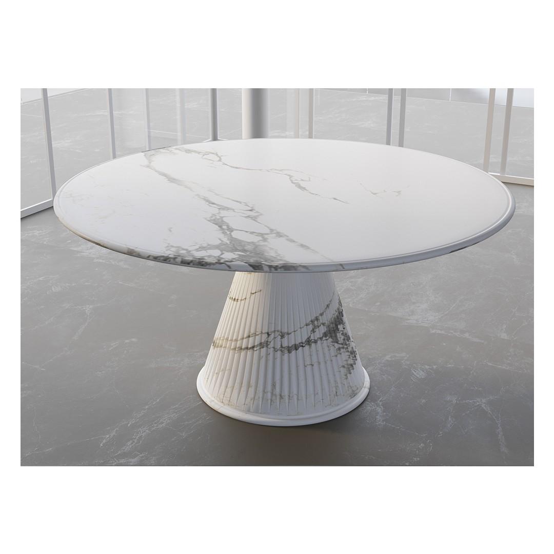 Round Marble Dining Table with Fluted Base