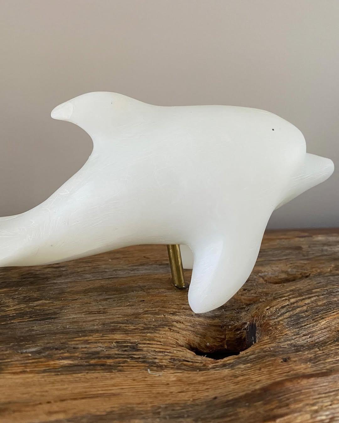 White Marble Dolphin Sculpture - Image 2