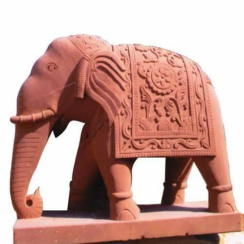 Agra Red Sandstone Elephant Statue