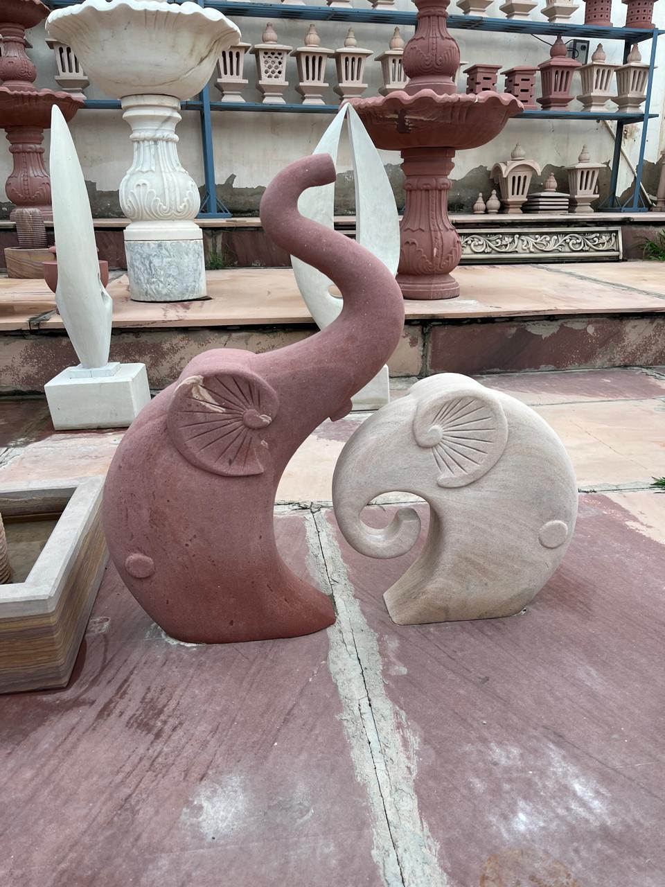 Agra Red Sandstone Elephant Pair