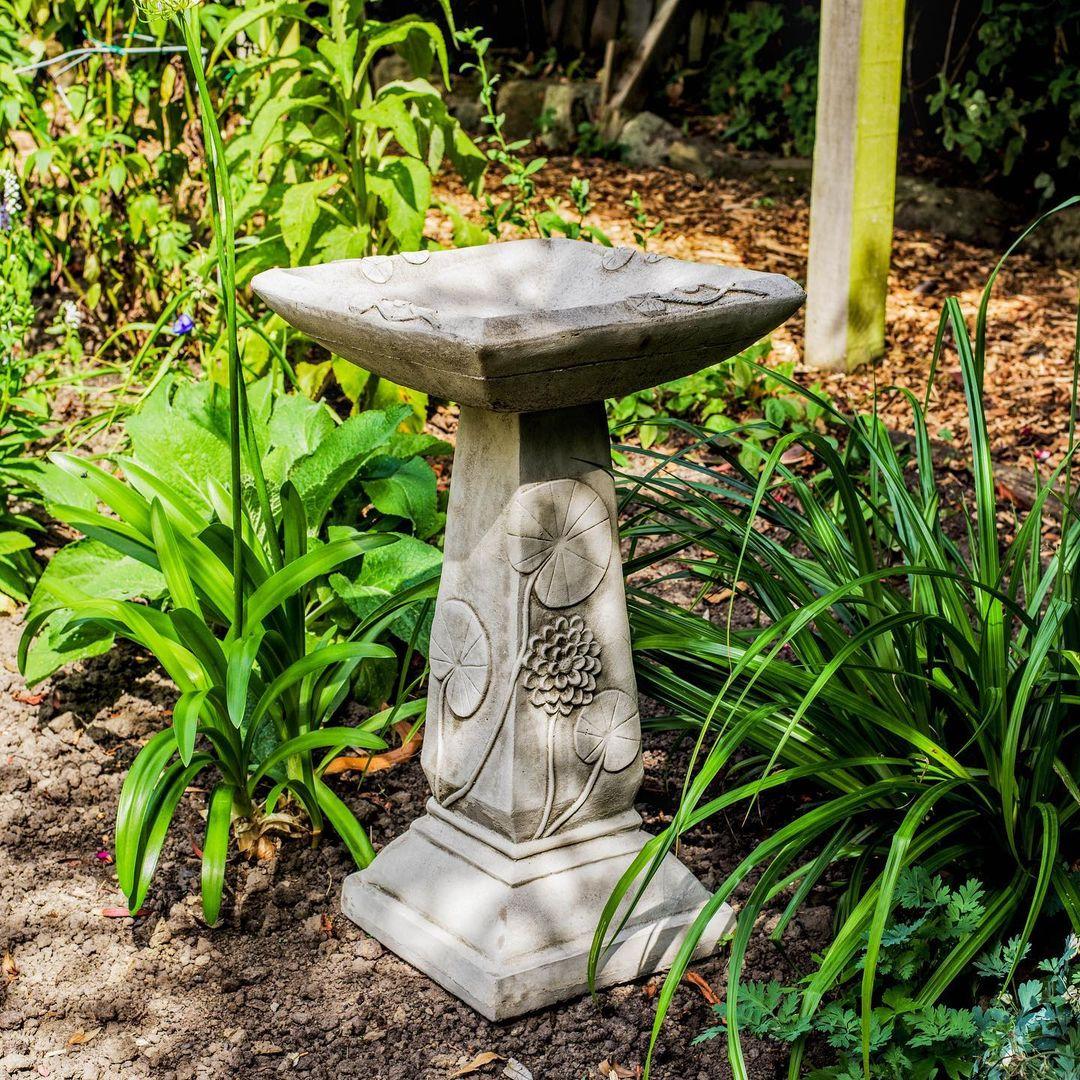 Floral Pedestal Sandstone Bird Bath