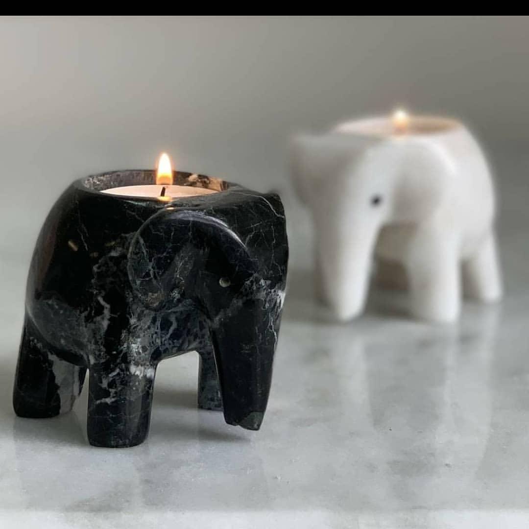 Beslana Marble Elephant Candle Holders