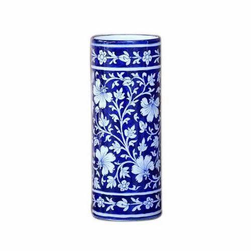 Blue Pottery Cylindrical Vase