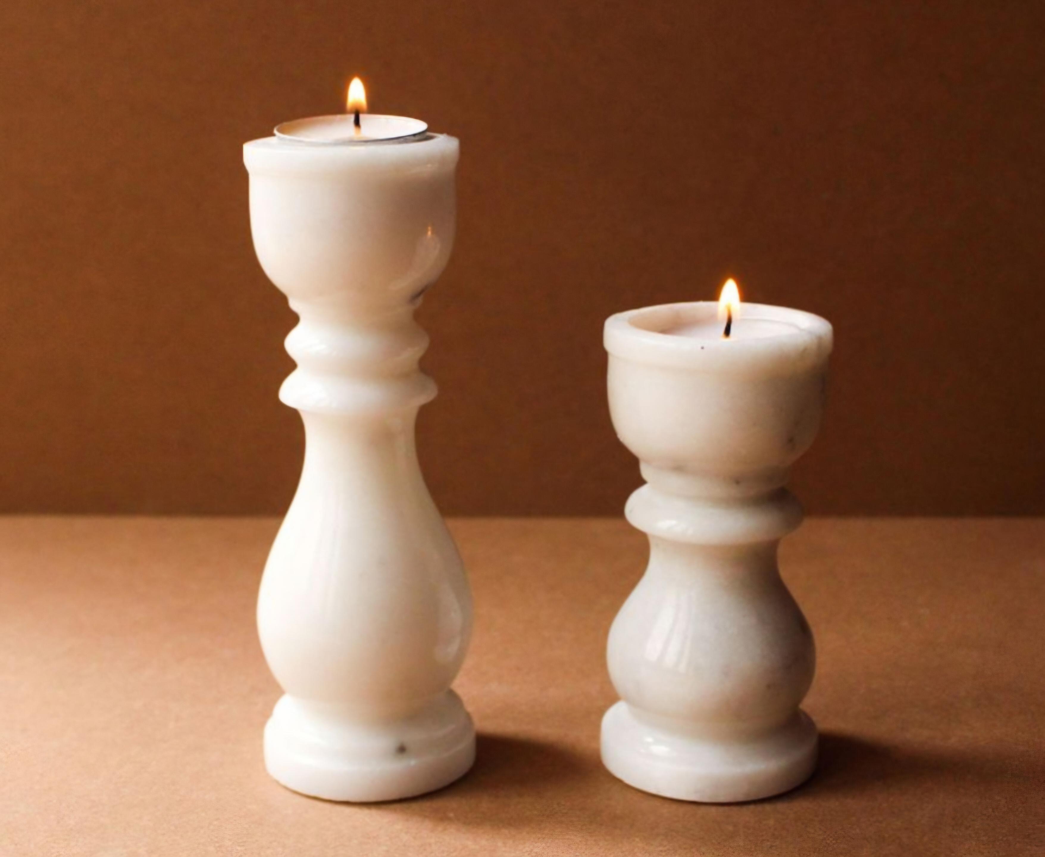White Marble Pillar Candle Holders