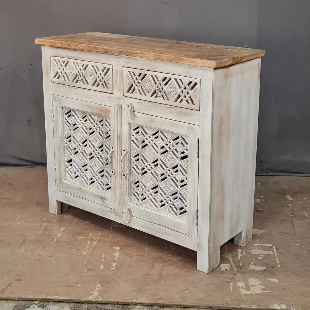 Vintage Wooden Cabinet with Lattice Design