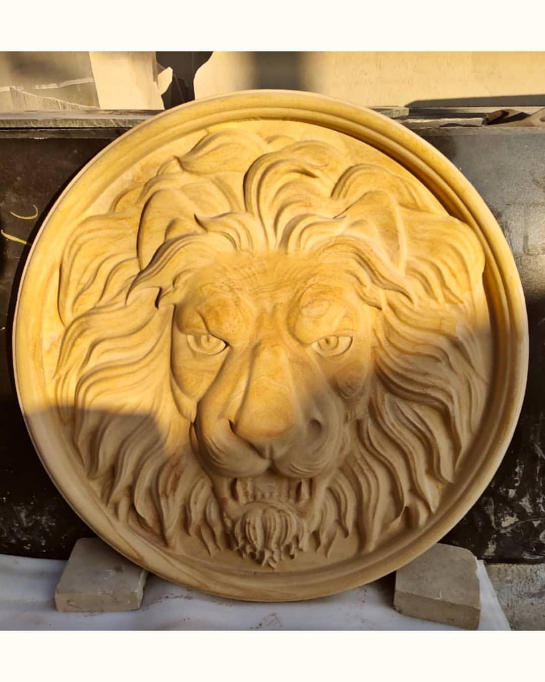 Sandstone Lion Head Sculpture