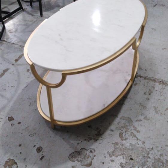 Oval Marble Coffee Table with Gold Frame
