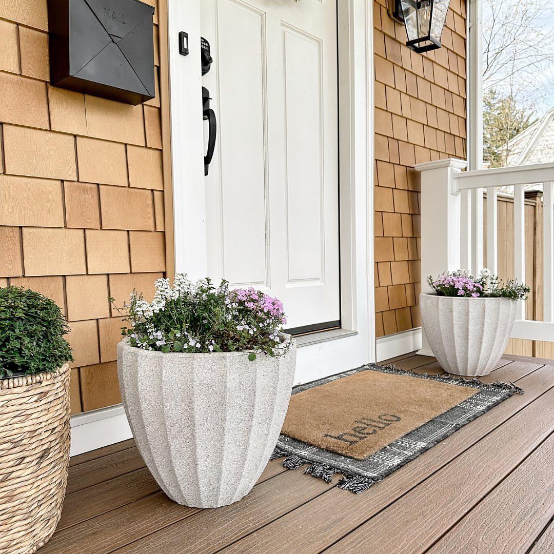 Fluted Sandstone Planter Pair