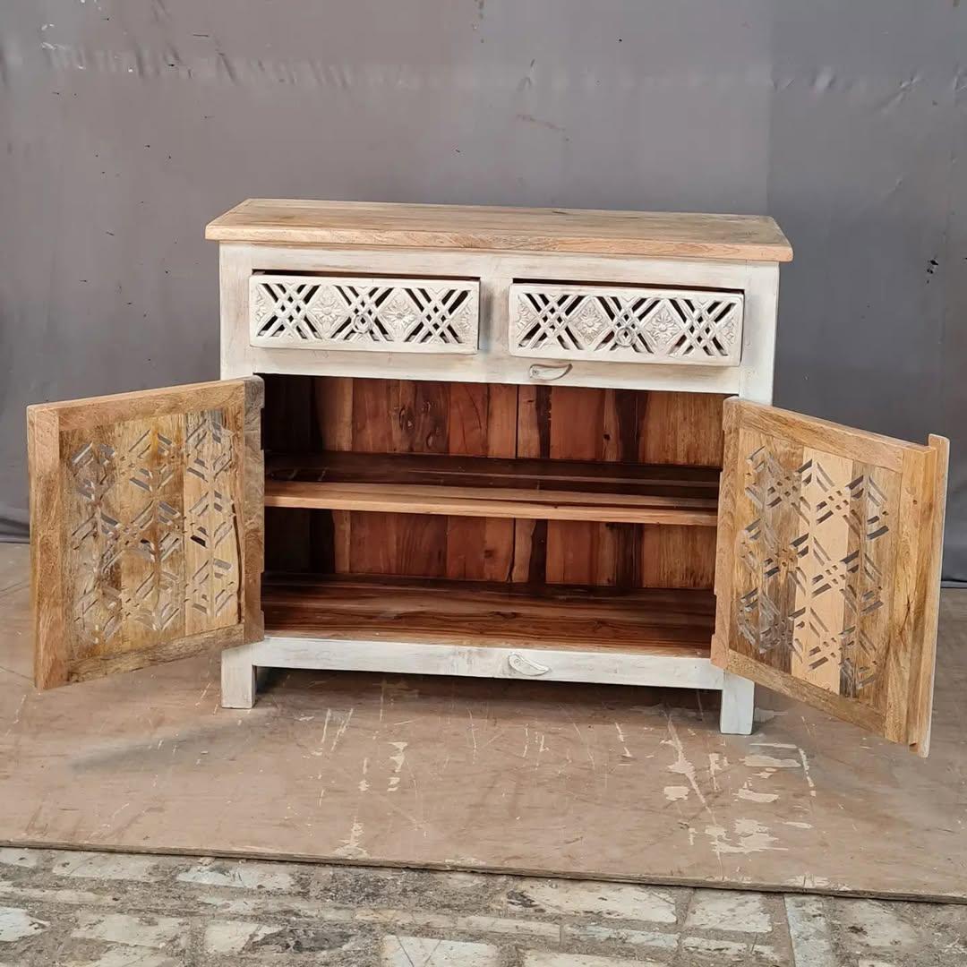 Vintage Wooden Cabinet with Lattice Design - Image 2
