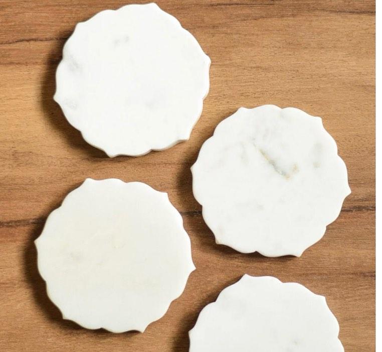 White Marble Scalloped Coaster Set