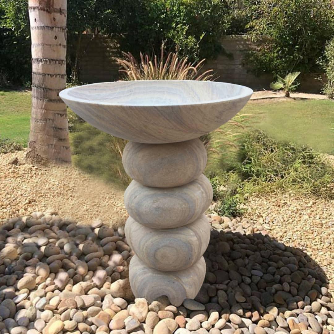 Stacked Stone Pedestal Bird Bath