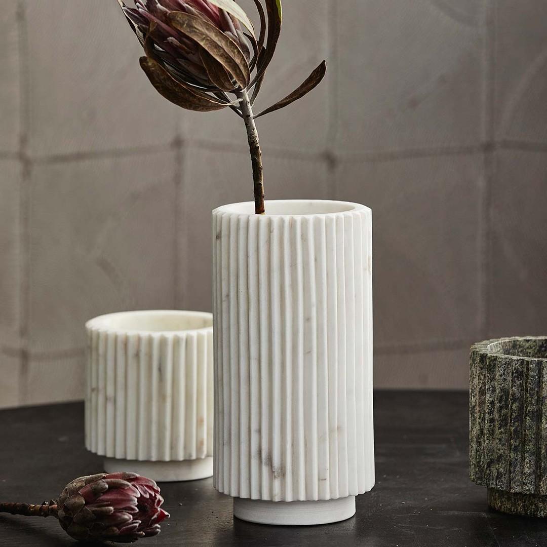 Ribbed White Marble Vase