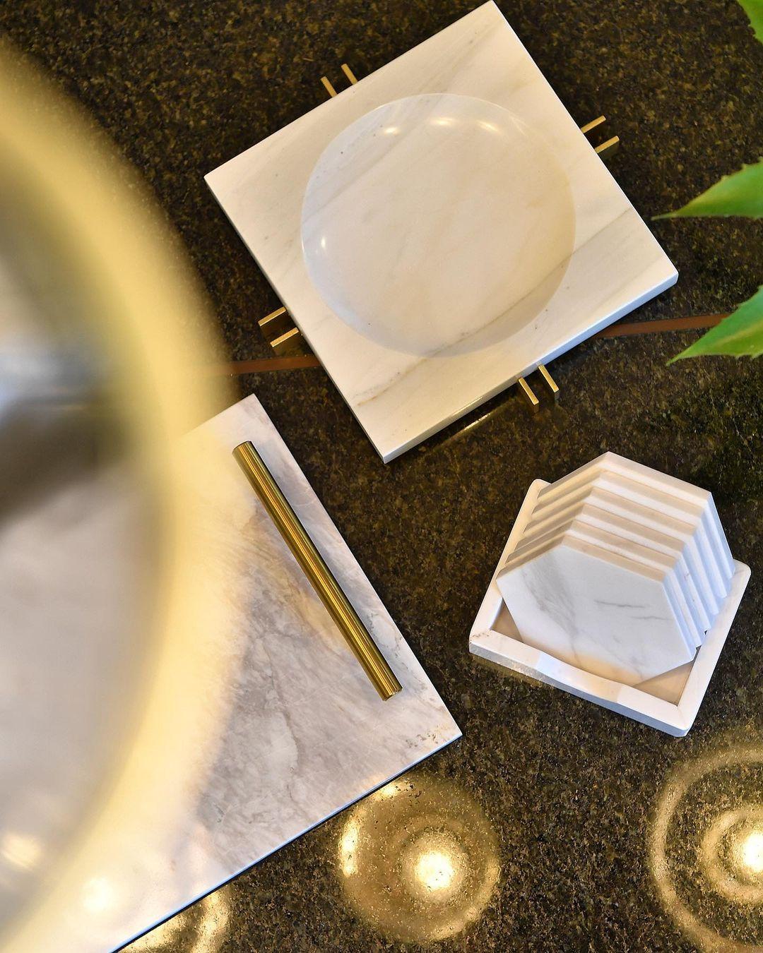 White Marble Coaster Set with Holder