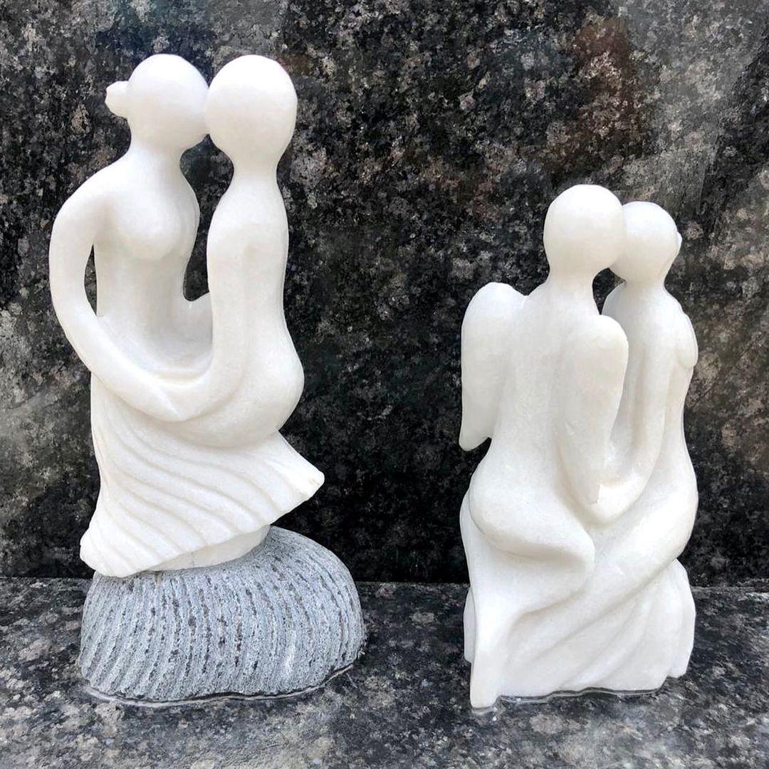 White Marble Couple and Family Sculptures