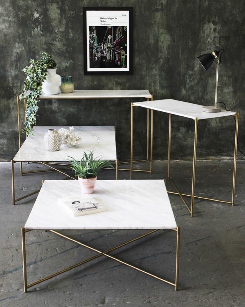 Luxury Marble Table Set with Gold Frames