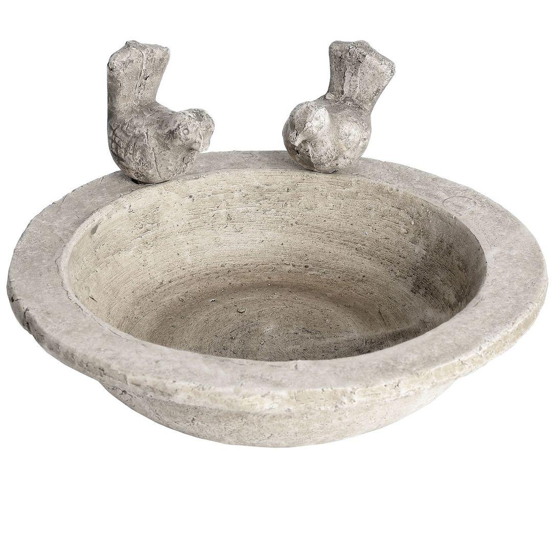 Rustic Sandstone Bird Bath with Twin Birds