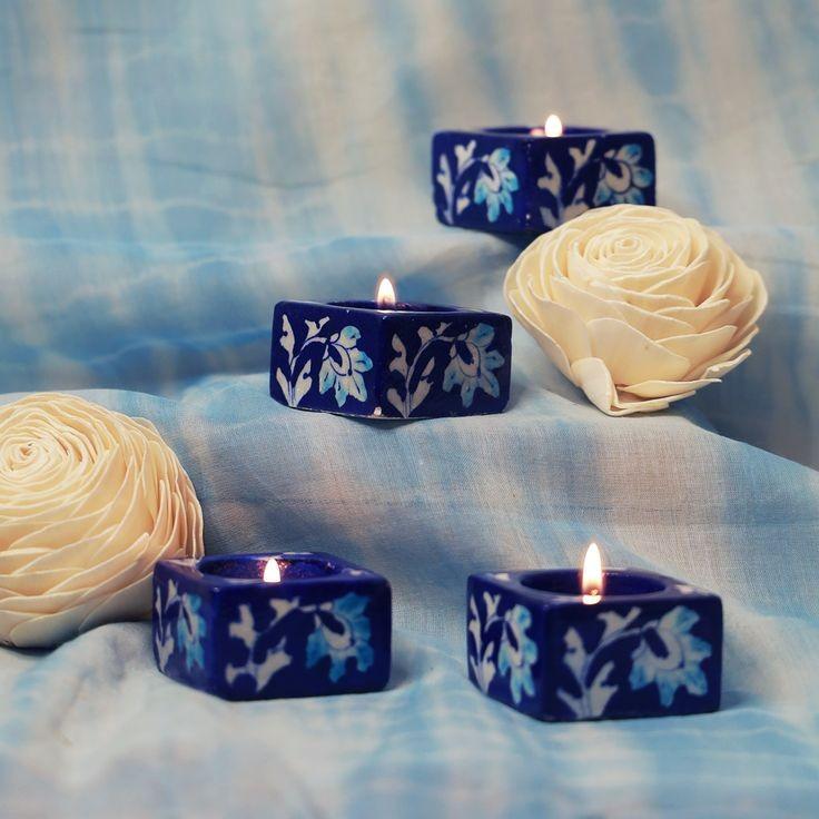 Blue Pottery Candle Holders