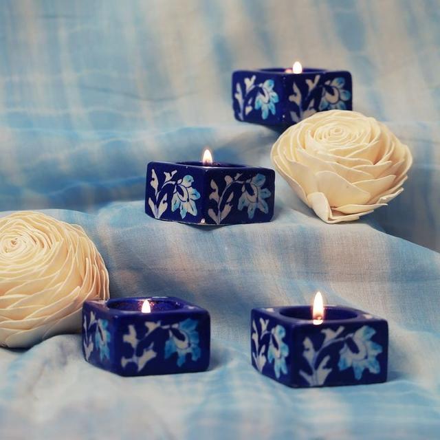 Blue Pottery Candle Holders