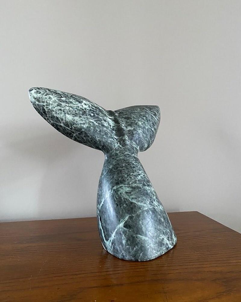 Green Marble Whale Tail Sculpture - Image 2