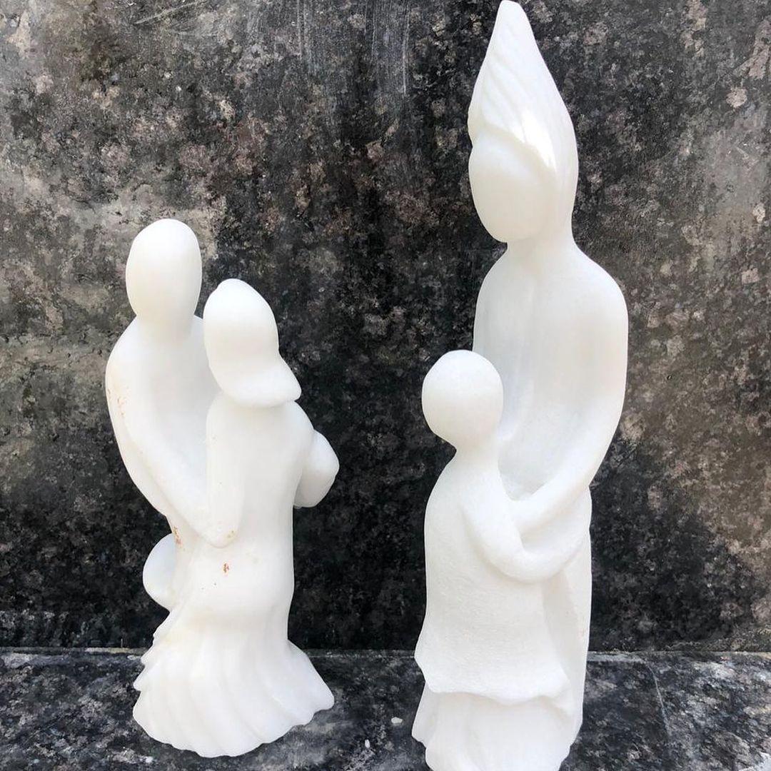 White Marble Couple and Family Sculptures - Image 2