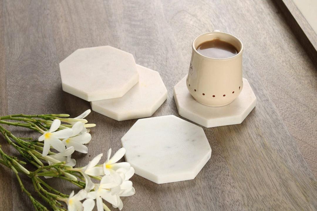 White Marble Hexagon Coaster Set