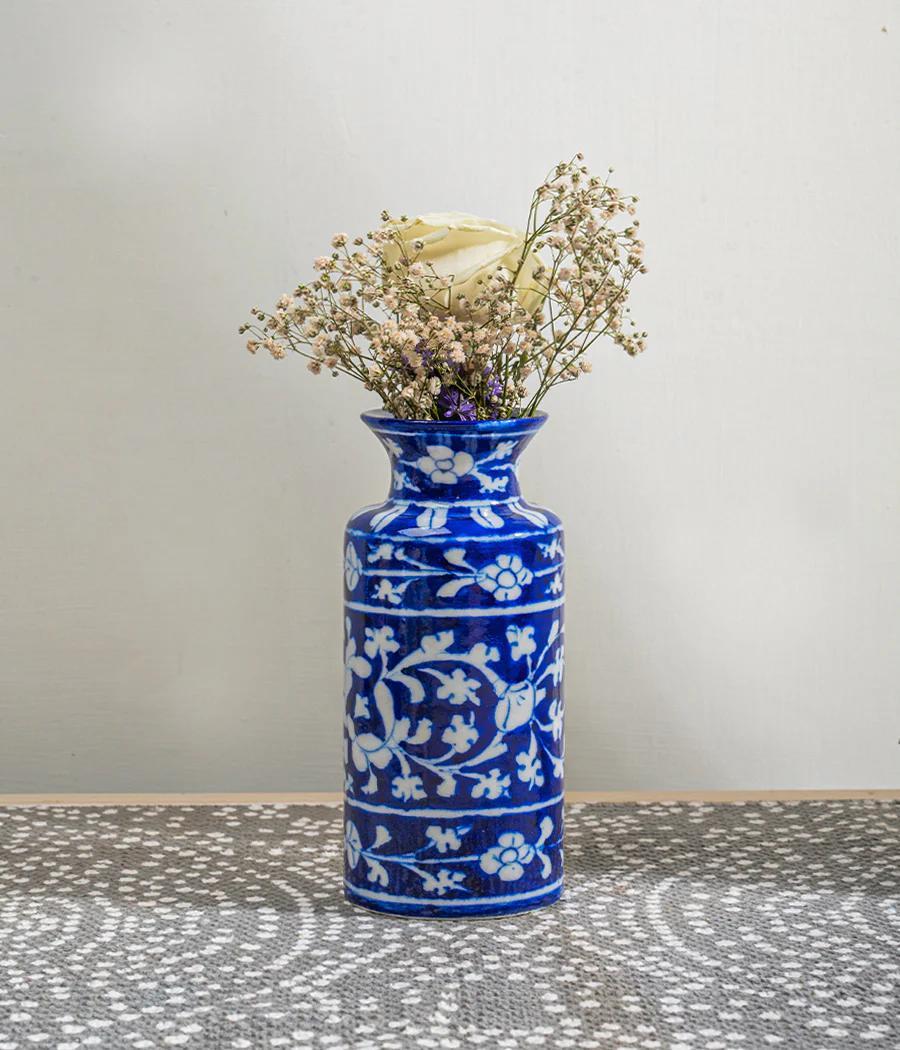 Blue Pottery Tall Vase