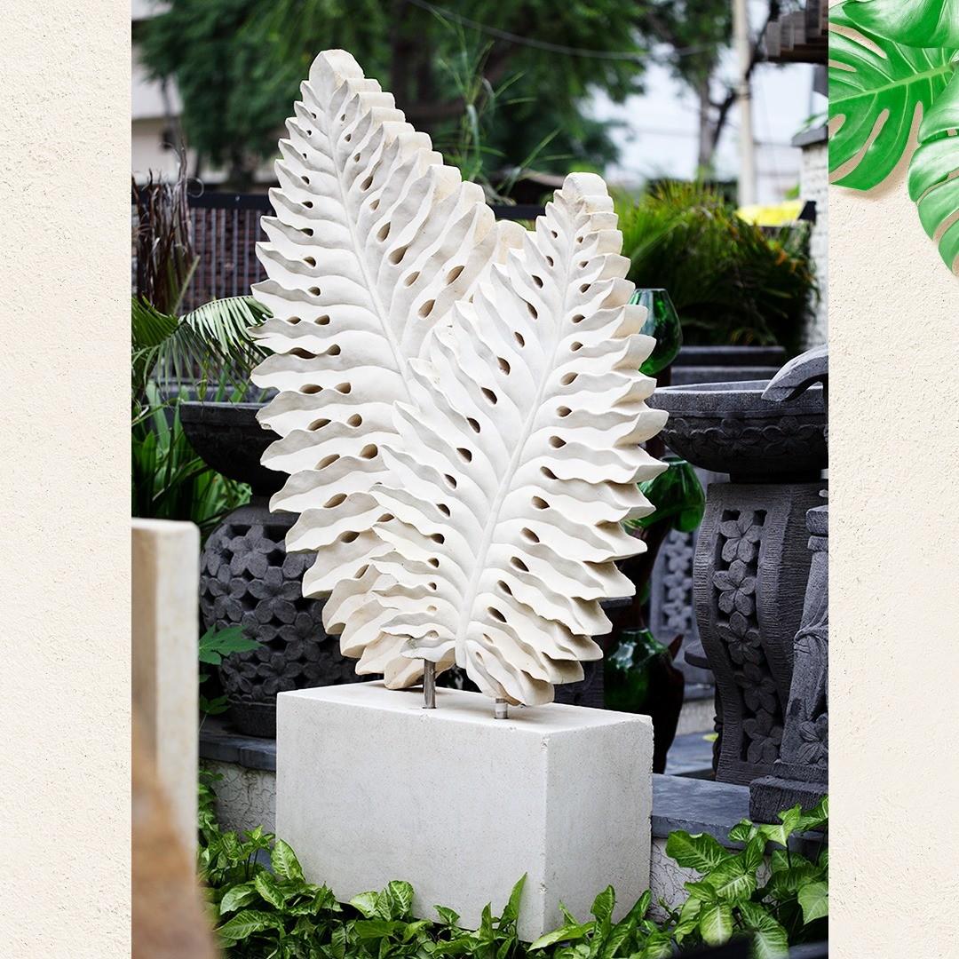 White Marble Leaf Sculpture