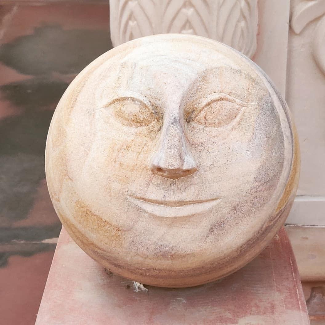 Sandstone Moon Face Garden Sphere