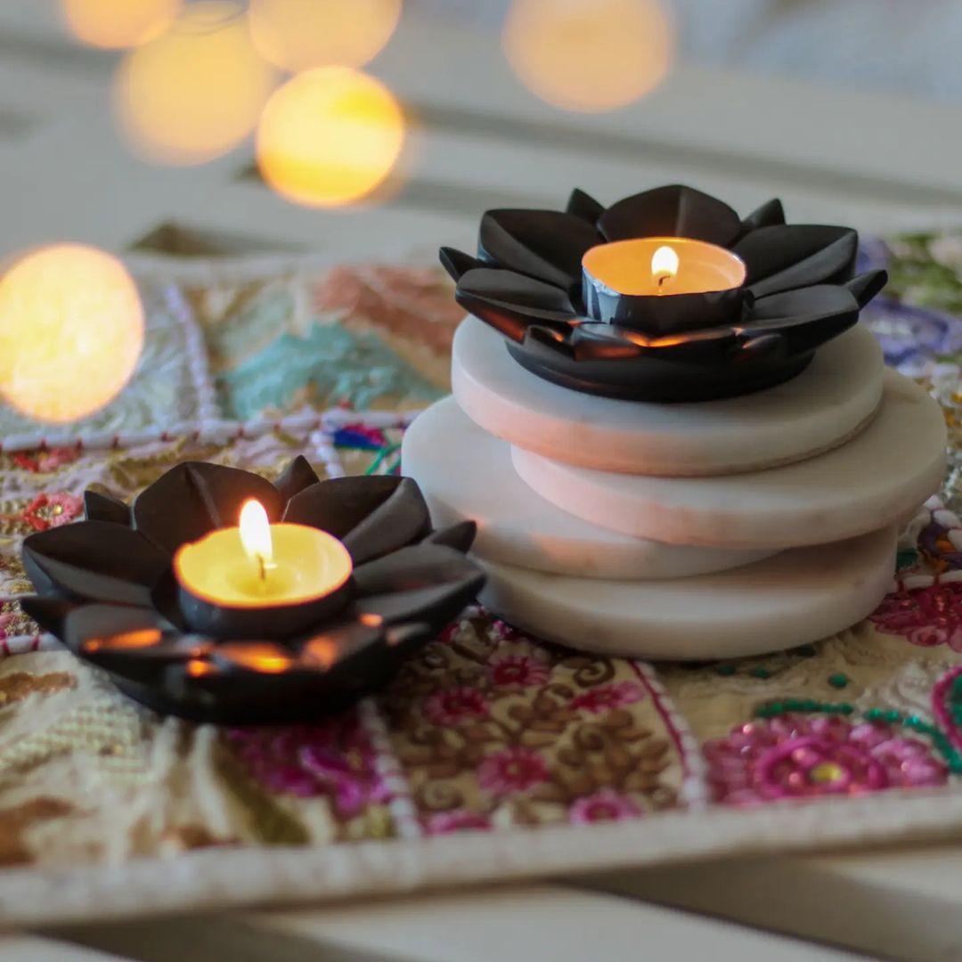 Beslana Marble Lotus Candle Holders