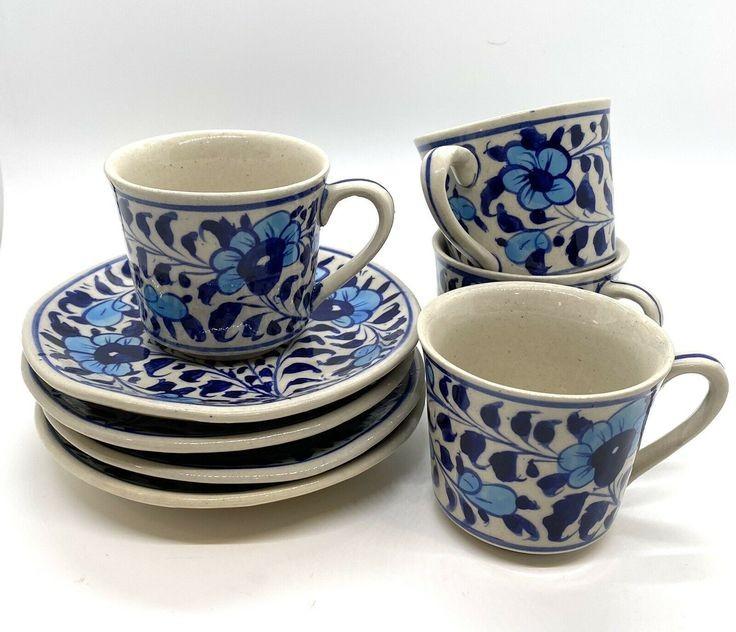 Handcrafted Blue Pottery Cup & Saucer Set