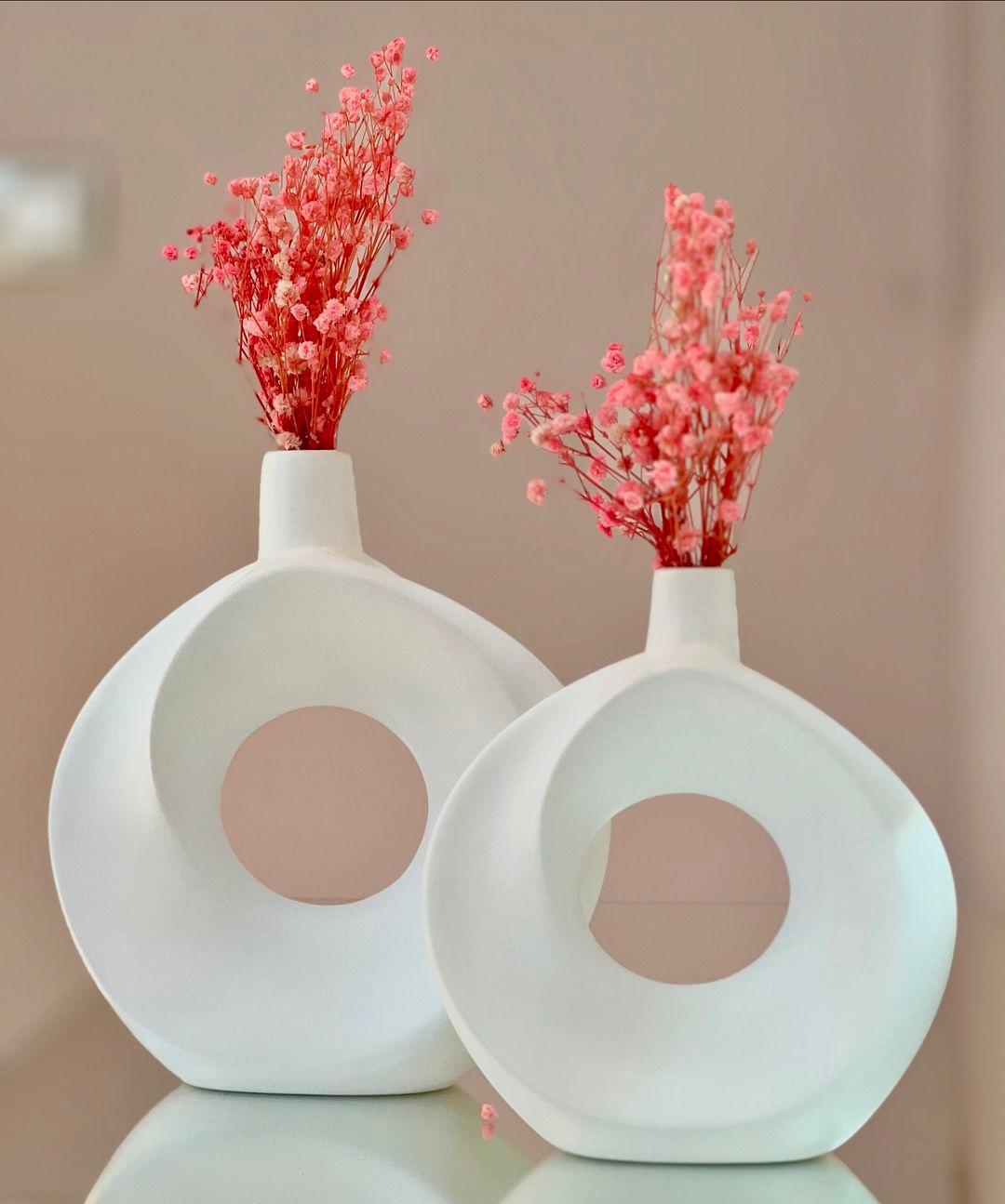 White Marble Circular Vase Set