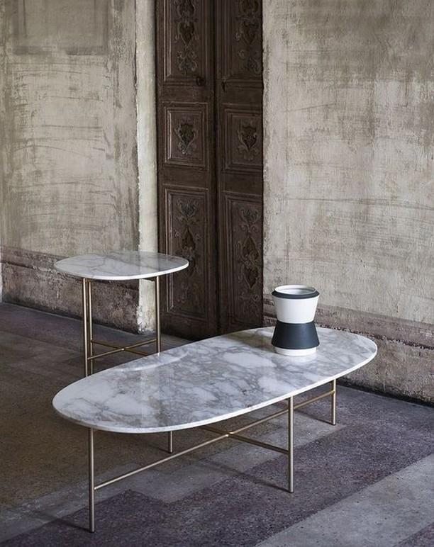Set of Oval Marble Coffee and Side Tables