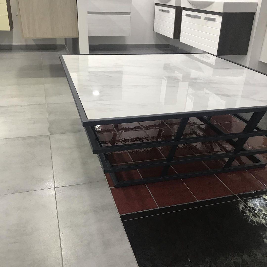 Modern Marble Coffee Table with Layered Base