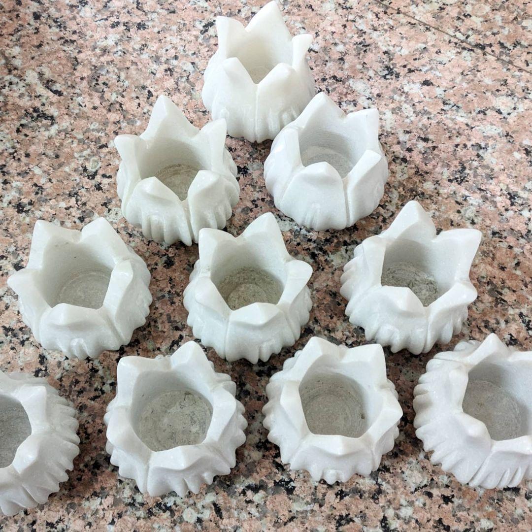 White Marble Flower Candle Holder