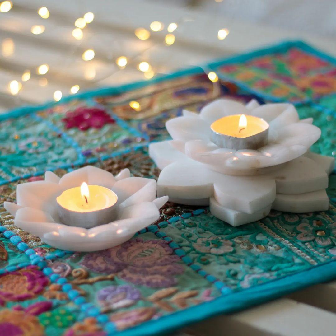 White Marble Lotus Candle Holders