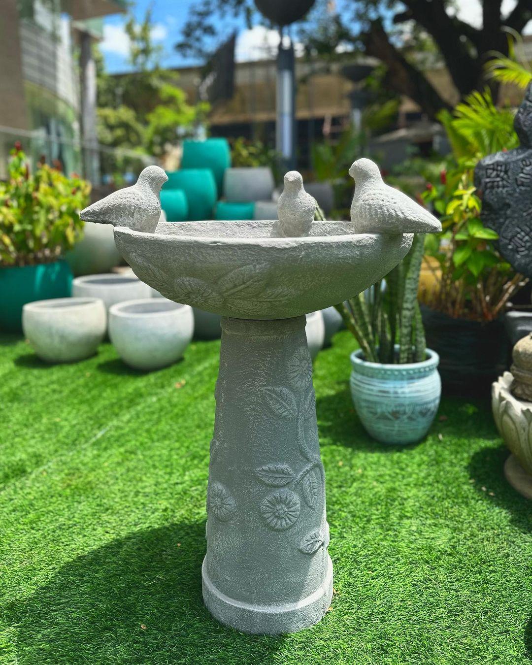 Bali Marble Birdbath with Leaf Carvings