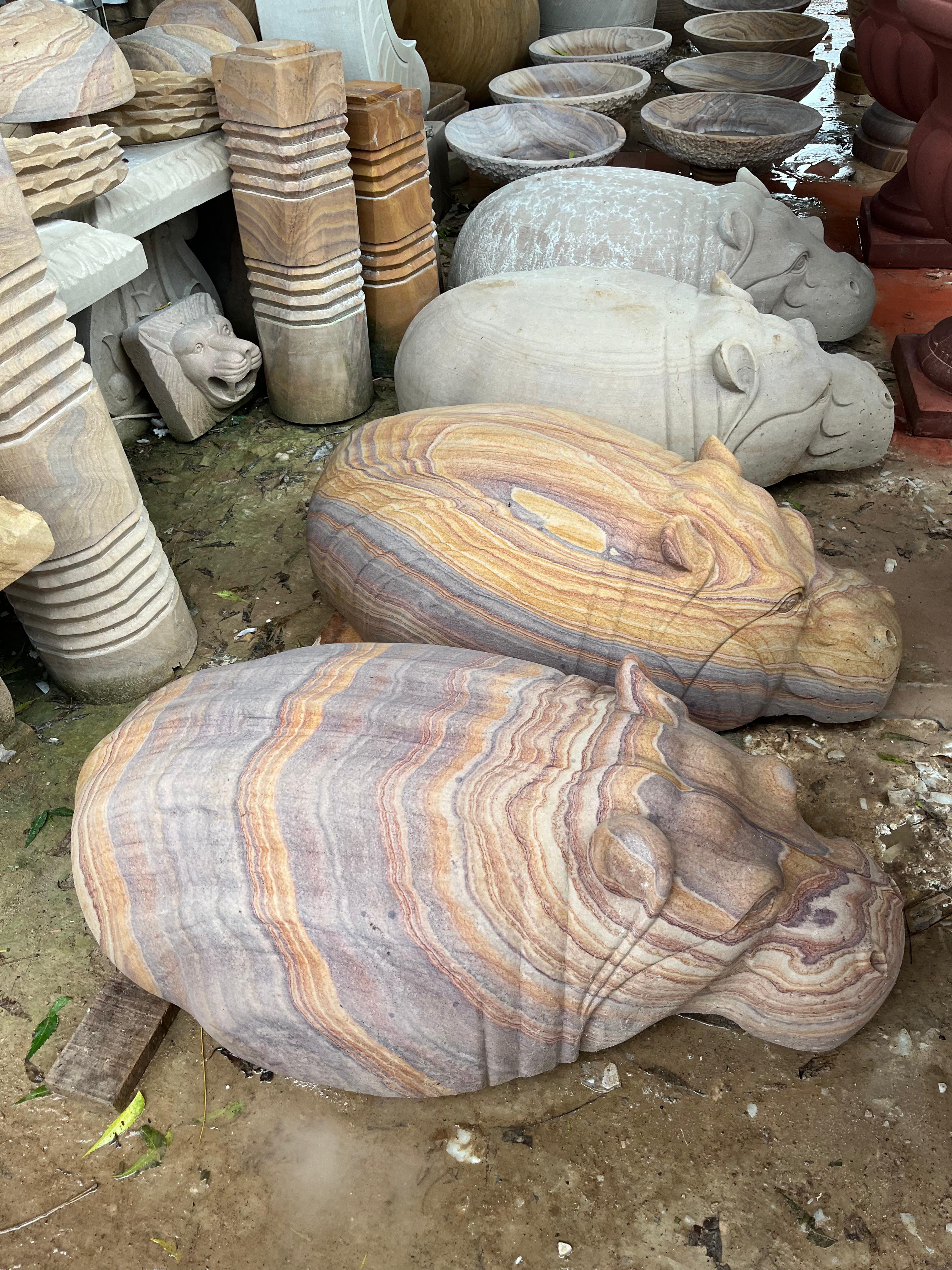 Sandstone Hippo Garden Sculpture