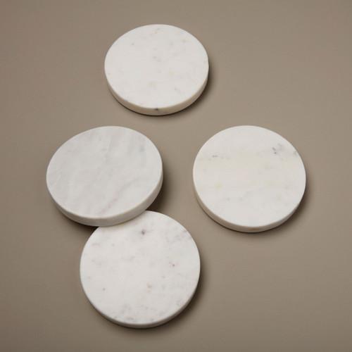 White Marble Round Coaster Set