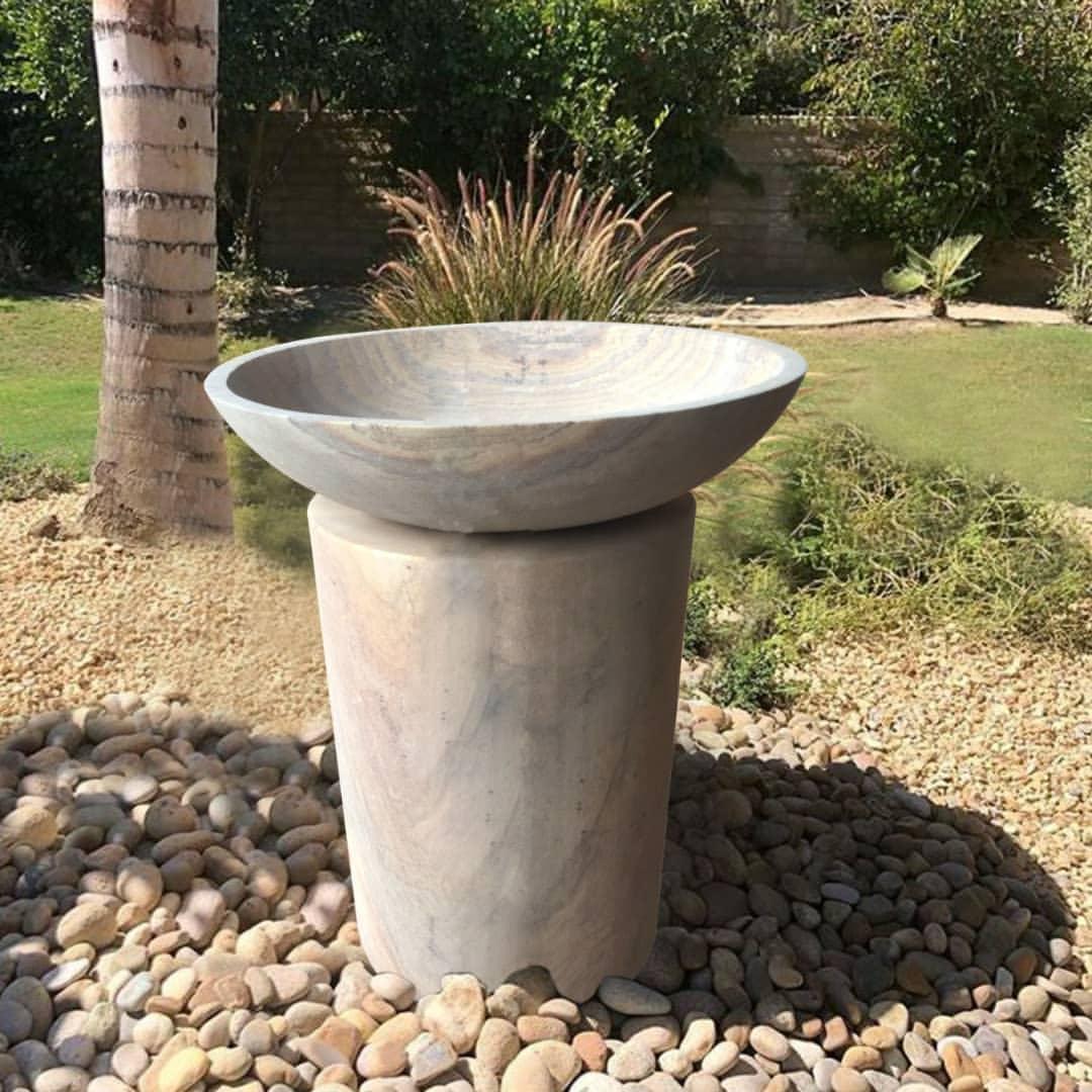 Modern Cylindrical Sandstone Bird Bath
