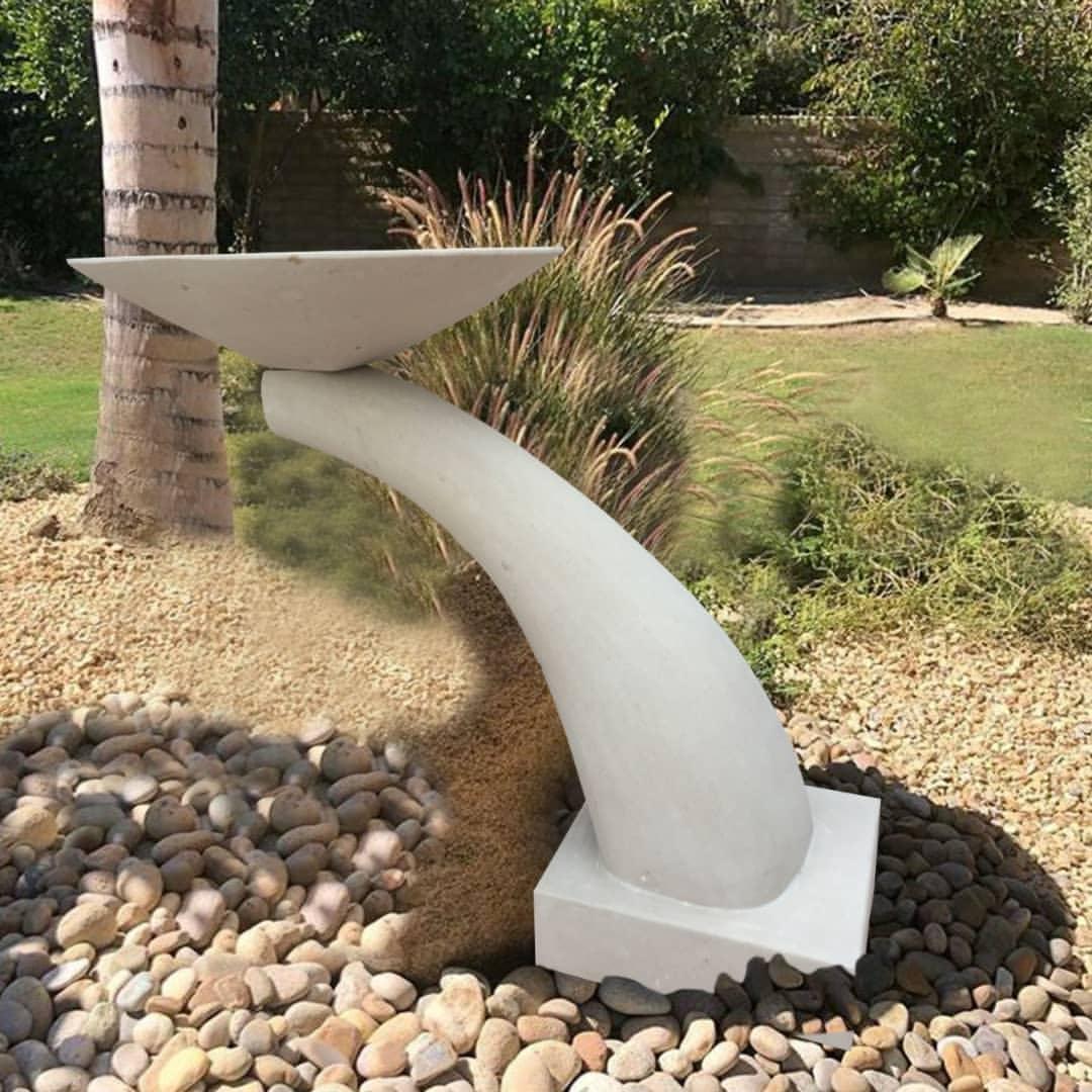Modern Curved Sandstone Bird Bath