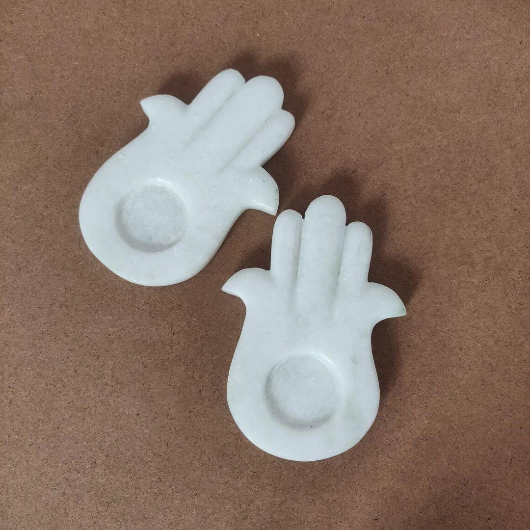 White Marble Hamsa Candle Holders