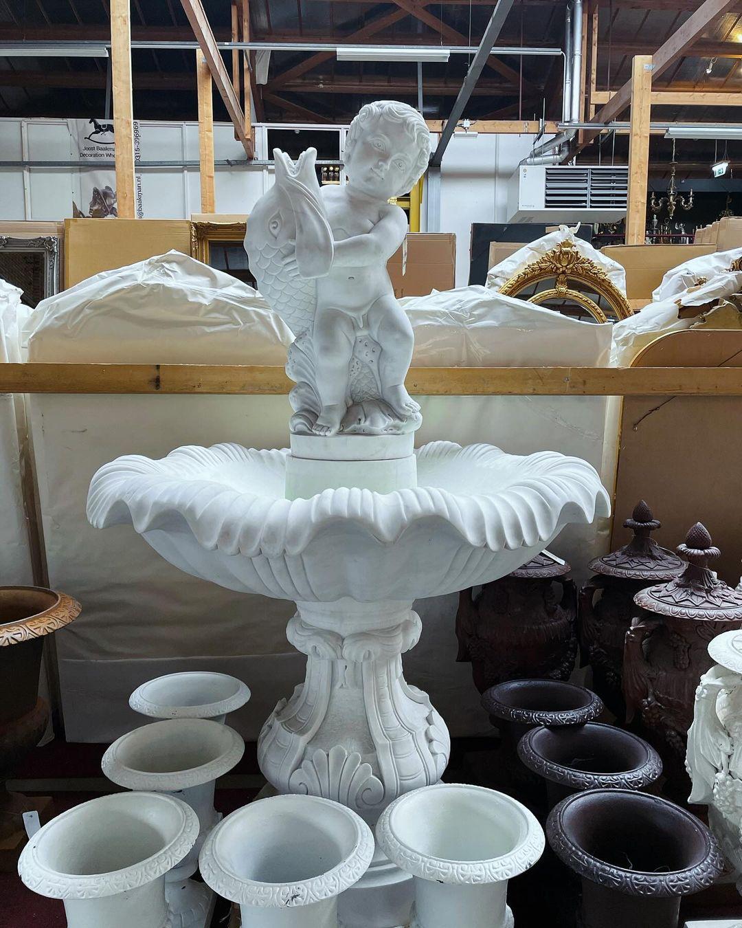 White Marble Cherub Fountain