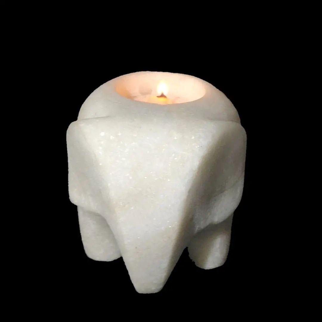 White Marble Elephant Candle Holder