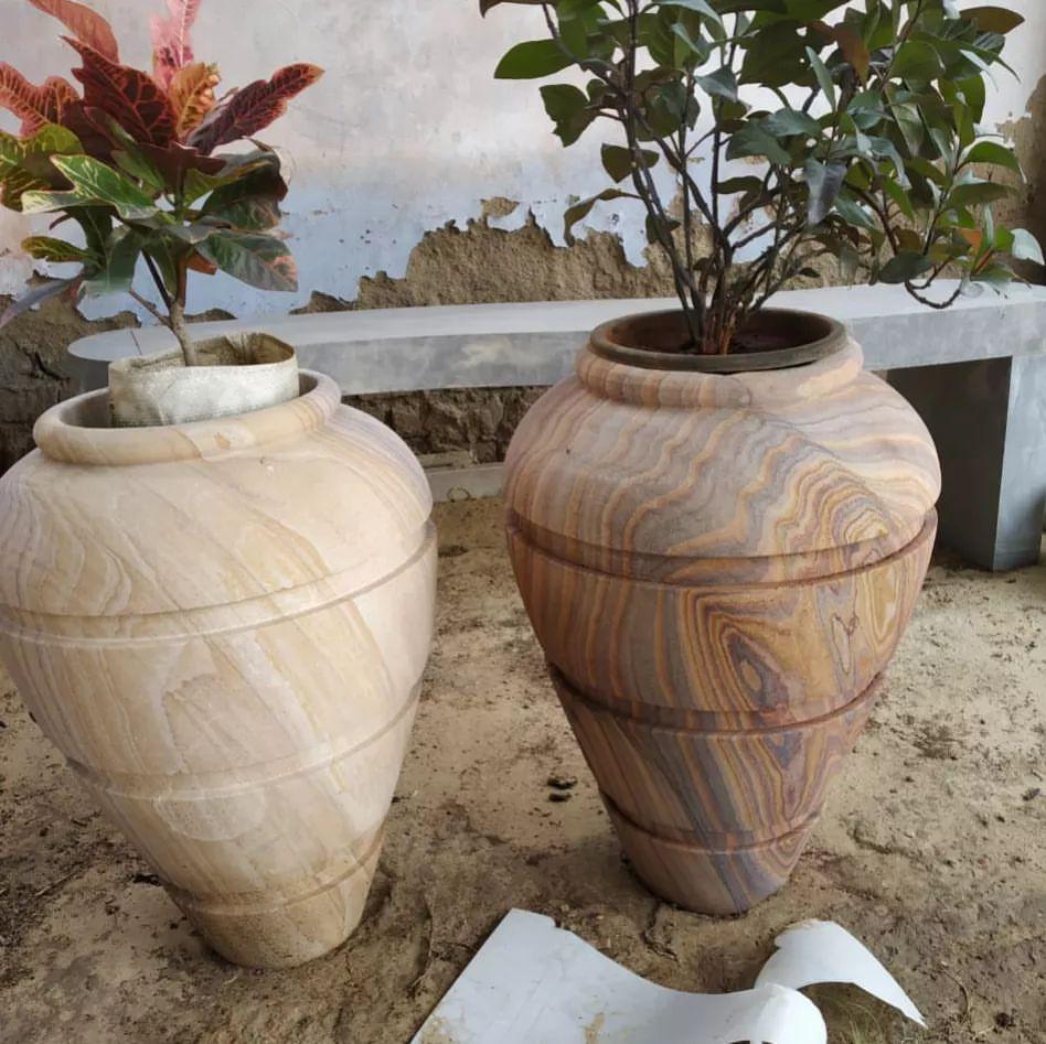 Rustic Sandstone Planter Set