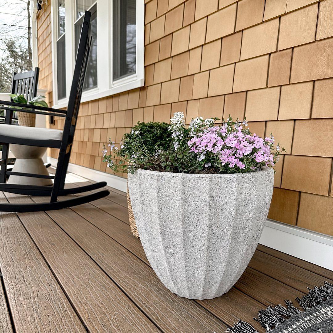 Fluted Sandstone Planter Pair - Image 2