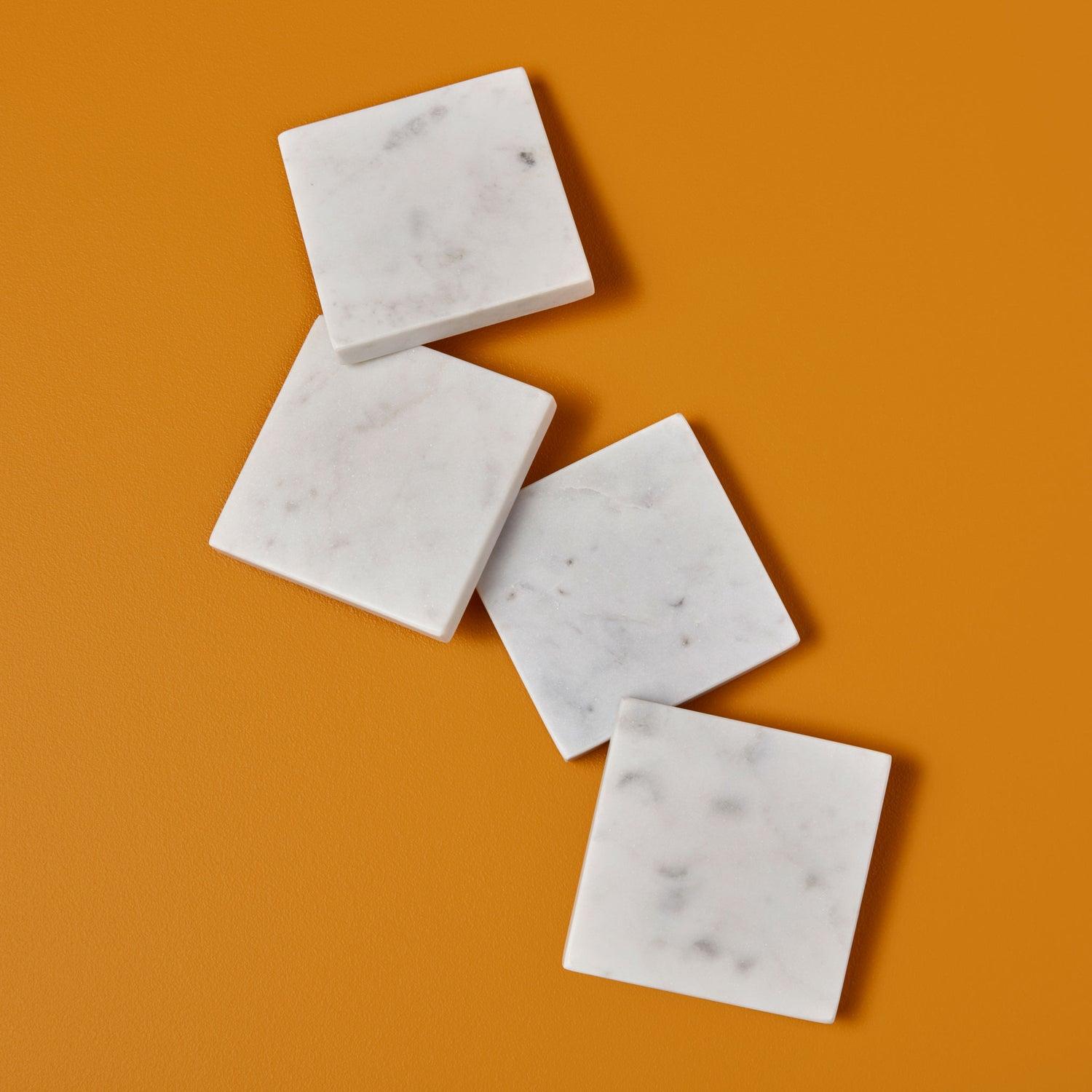White Marble Square Coaster Set