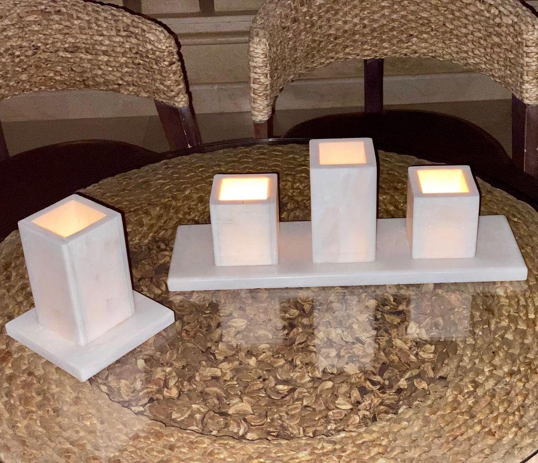 White Marble Square Candle Holders