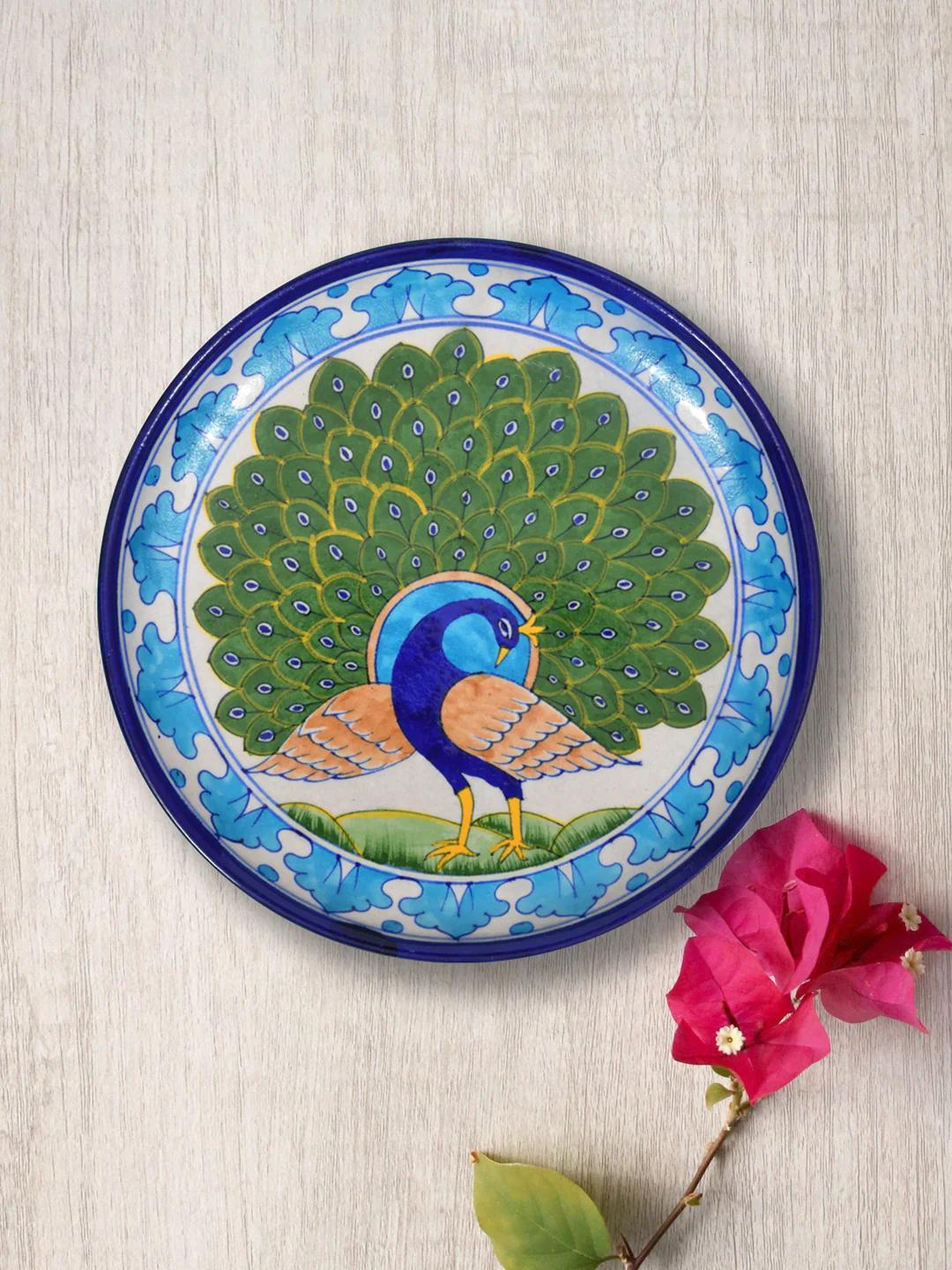 Blue Pottery Peacock Plate
