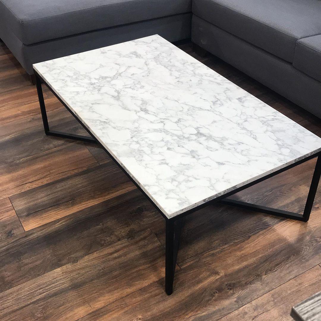Rectangular Marble Coffee Table with Modern Base